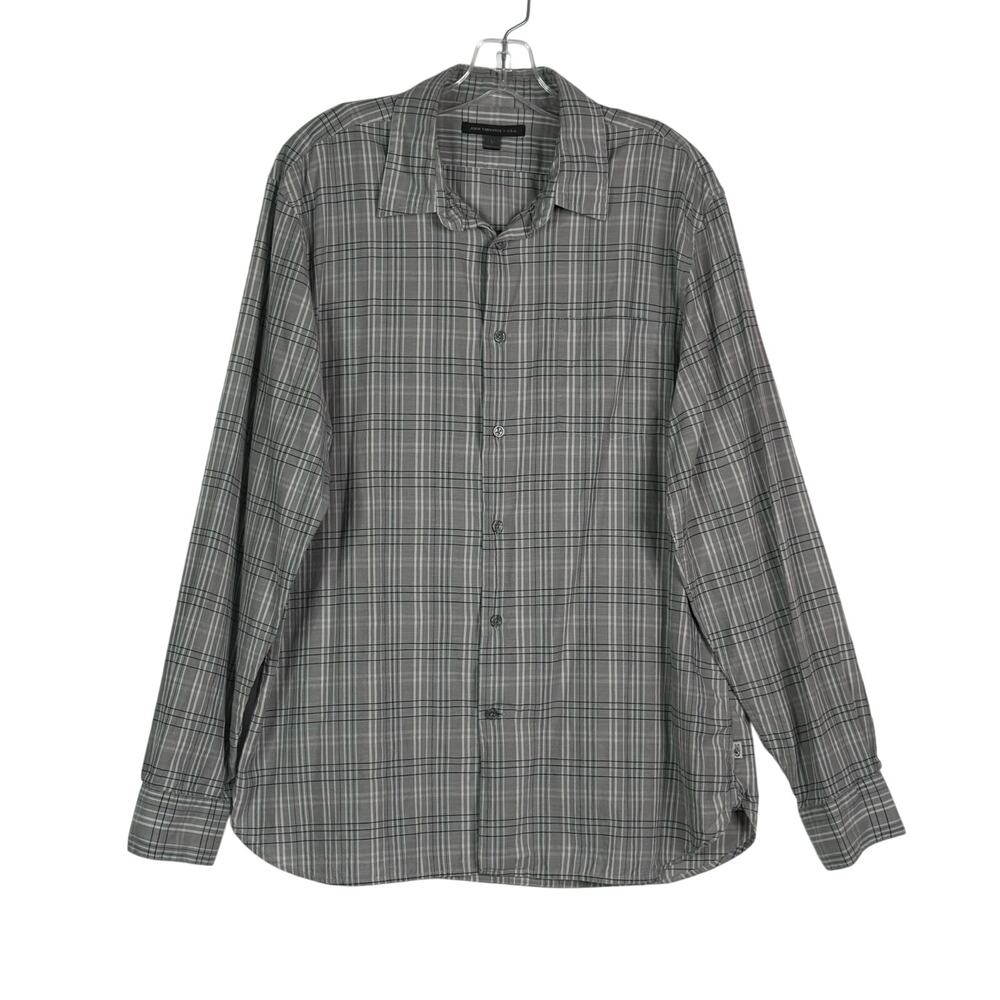 John Varvatos Long Sleeve Plaid Button Up Shirt Gray Mens Large Cotton Collared
